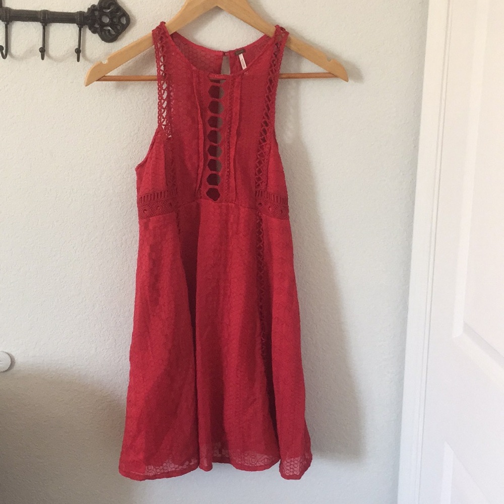 FREE PEOPLE Sexy lacy crochet red dress